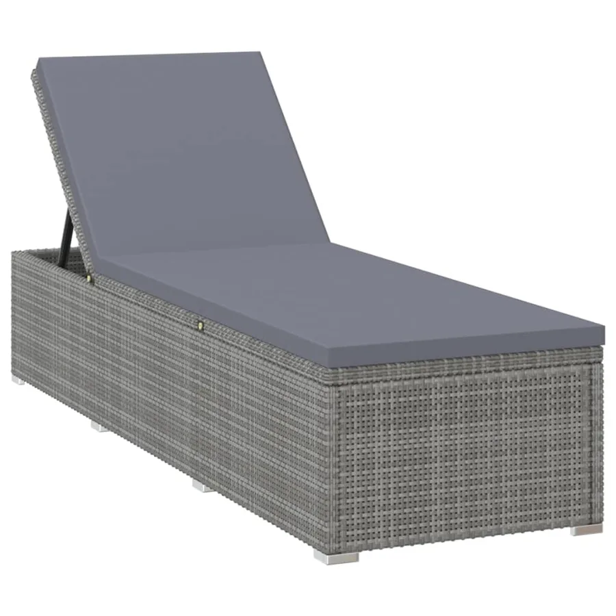 Chaise longue avec coussin Résine tressée Gris - 2