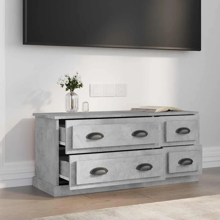 Meuble TV gris béton 100x35,5x45 cm bois d'ingénierie - 3