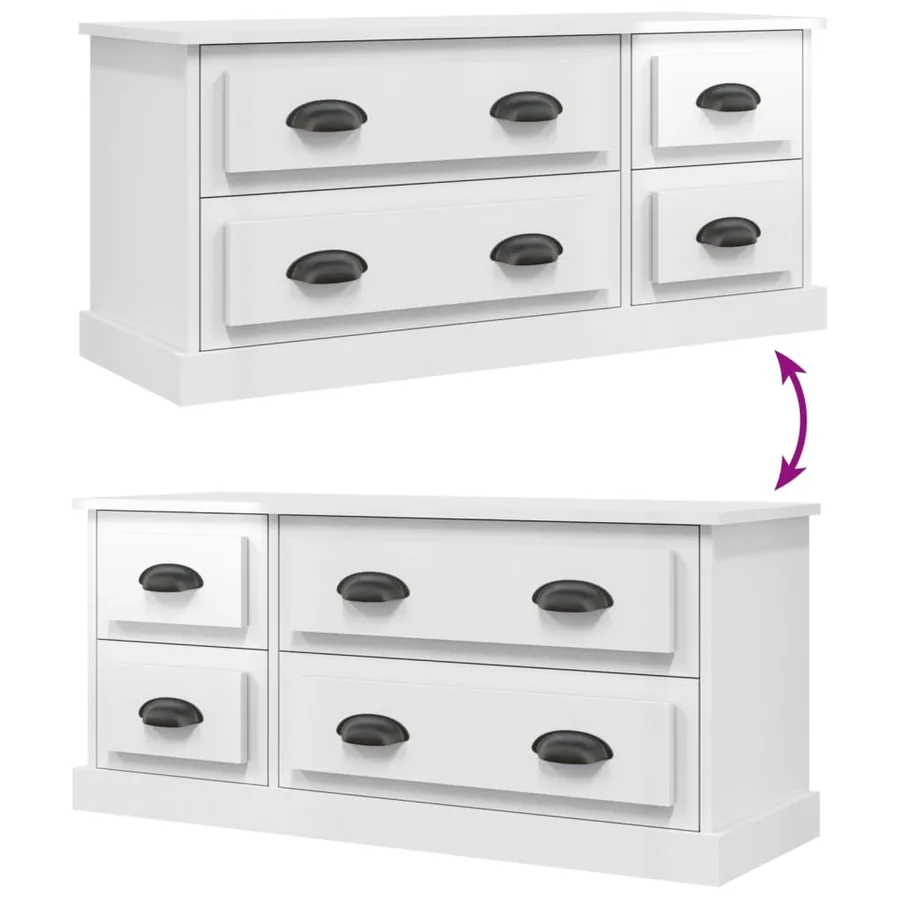 Meuble TV blanc brillant 100x35,5x45 cm bois d'ingénierie - 8