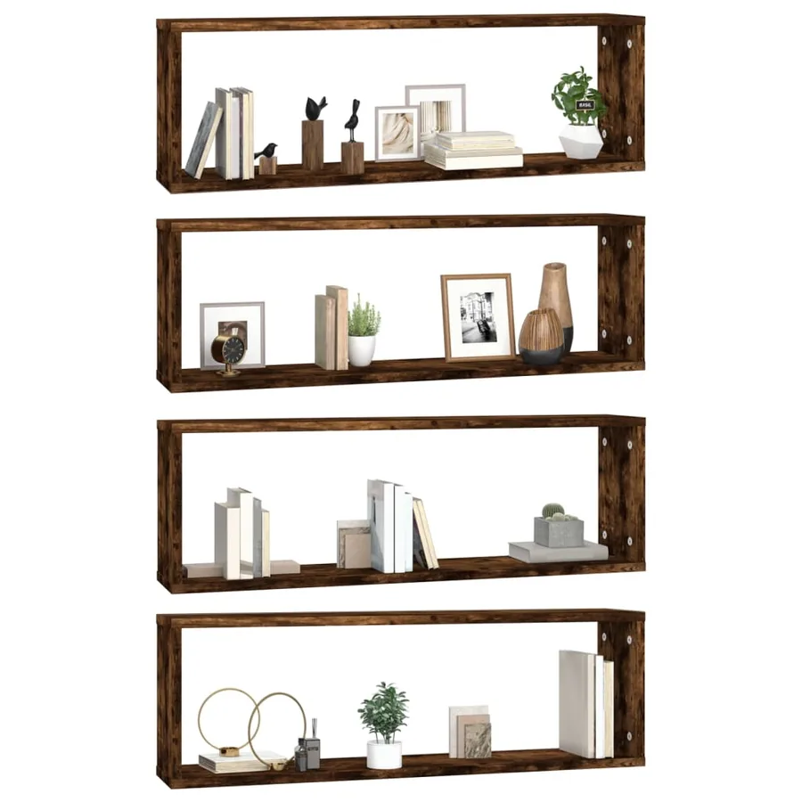 Étagères murales cubiques 4 pcs Chêne fumé 80x15x26,5 cm - 4