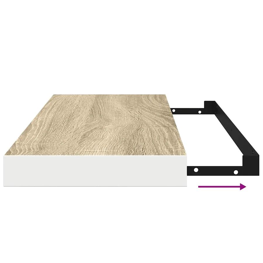 Étagère murale flottante chêne et blanc 60x23,5x3,8 cm MDF - 10