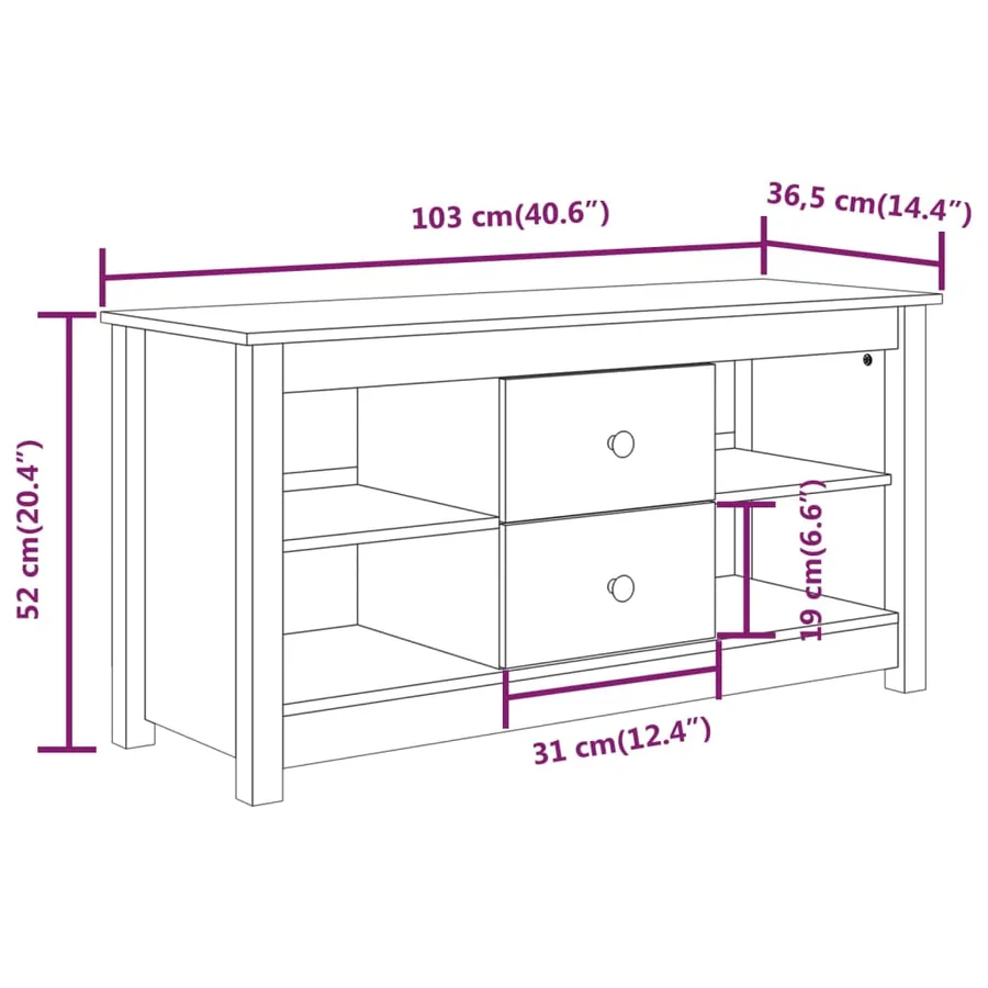 Meuble TV Gris 103x36,5x52 cm Bois de pin massif - 10