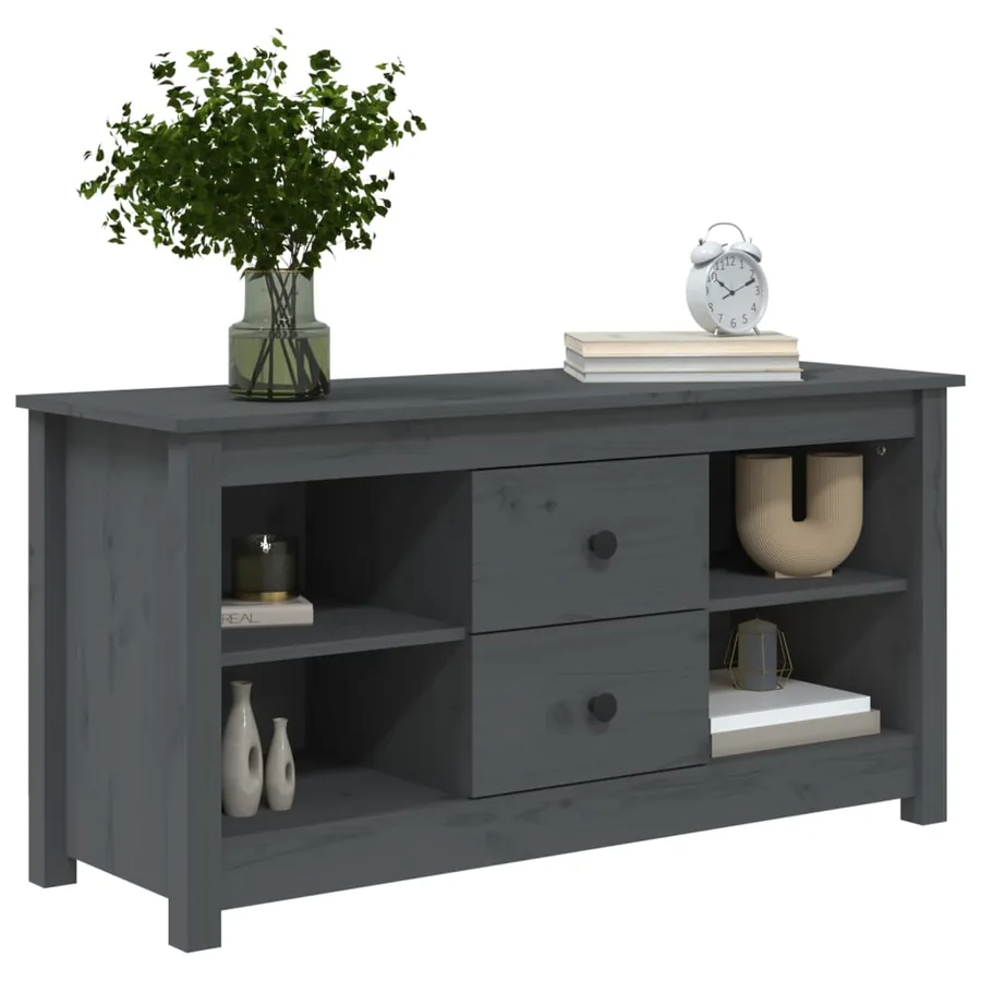 Meuble TV Gris 103x36,5x52 cm Bois de pin massif - 7