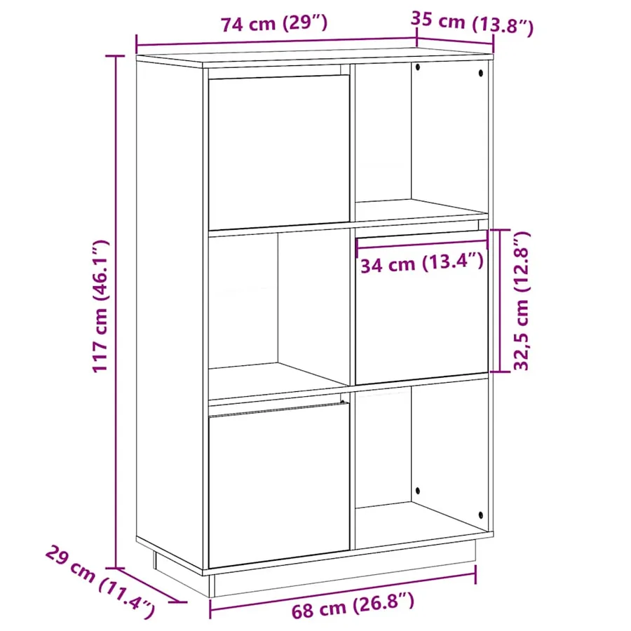 Buffet haut 74x35x117 cm Bois massif de pin - 14