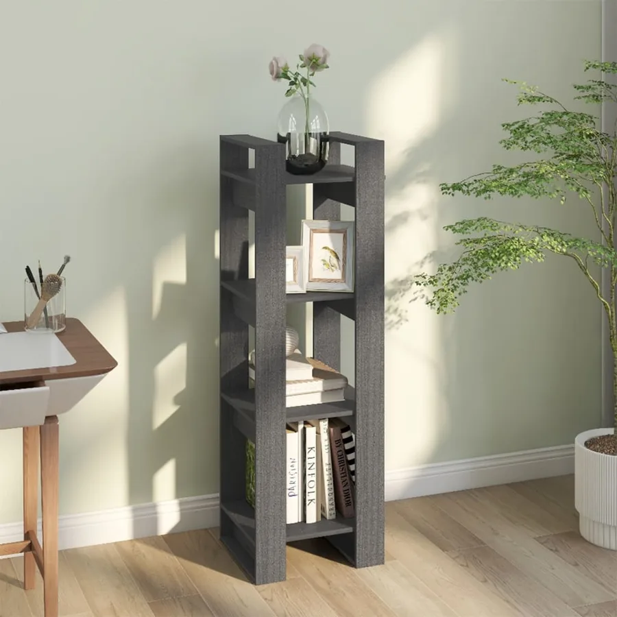 Bibliothèque/Séparateur de pièce Gris 41x35x125 cm Pin solide - 6