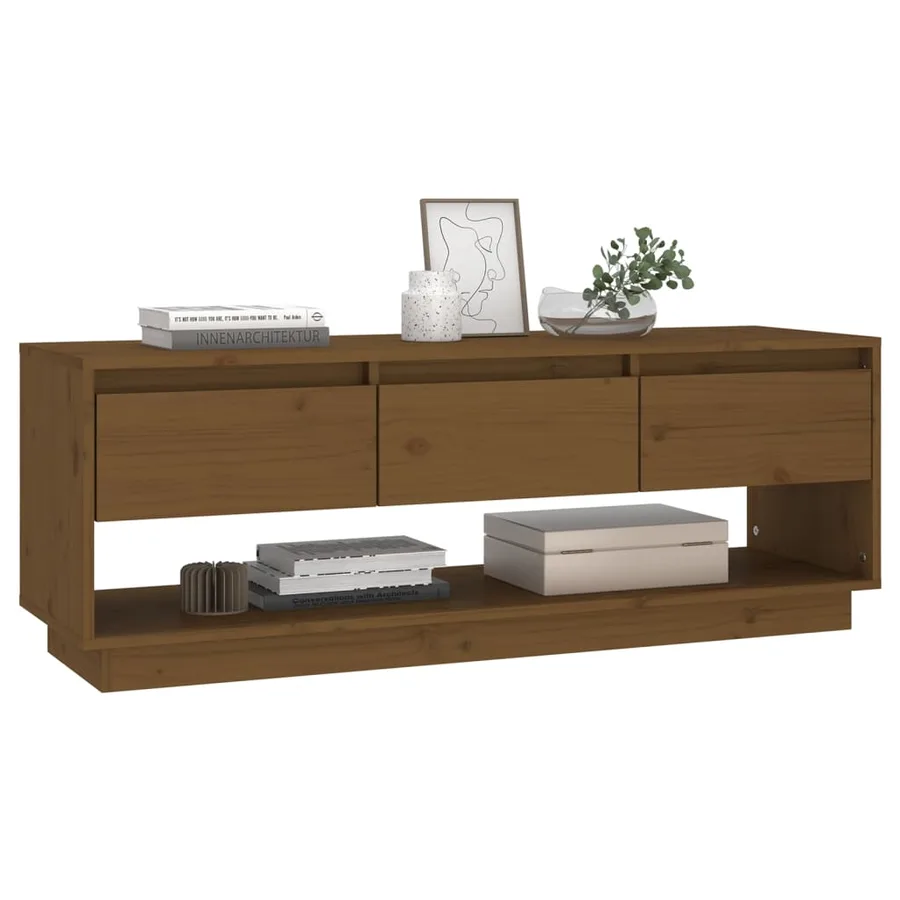 Meuble TV Marron miel 110,5x34x40 cm Bois de pin massif - 6