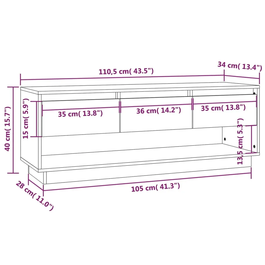 Meuble TV Marron miel 110,5x34x40 cm Bois de pin massif - 9
