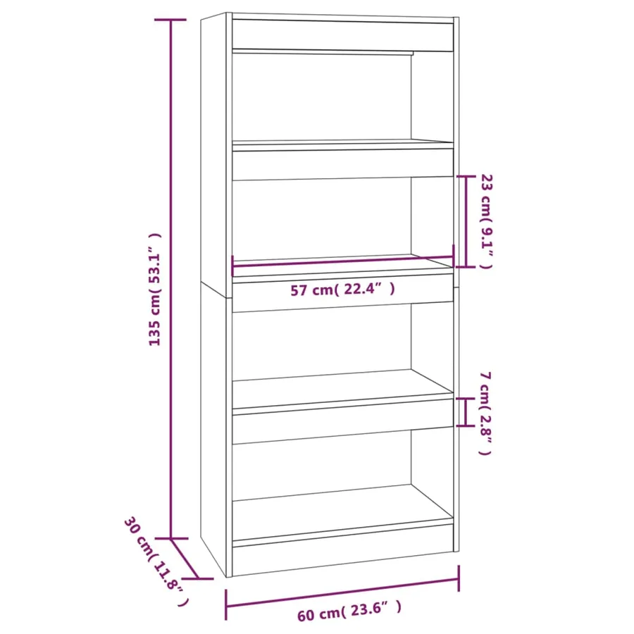 Bibliothèque/Cloison Sonoma gris 60x30x135 cm Bois d'ingénierie - 7