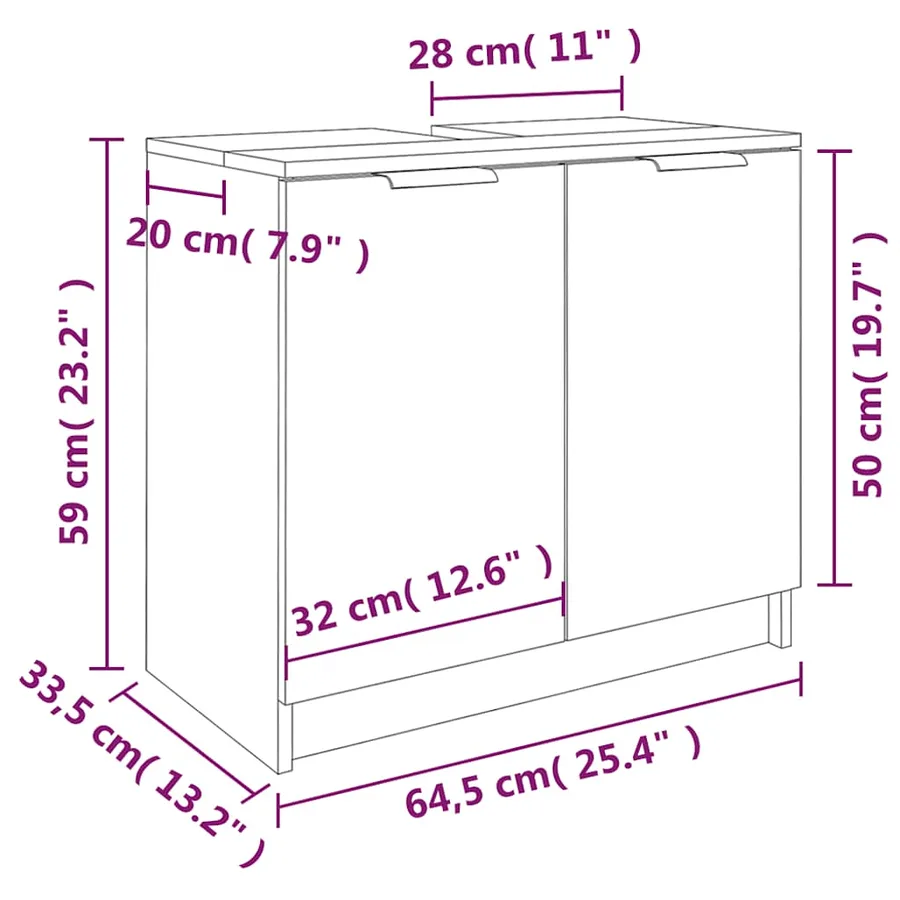 Armoire salle de bain Blanc 64,5x33,5x59 cm Bois d'ingénierie - 11