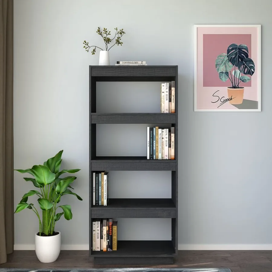 Bibliothèque/Séparateur de pièce Gris 60x35x135 cm Pin massif - 3
