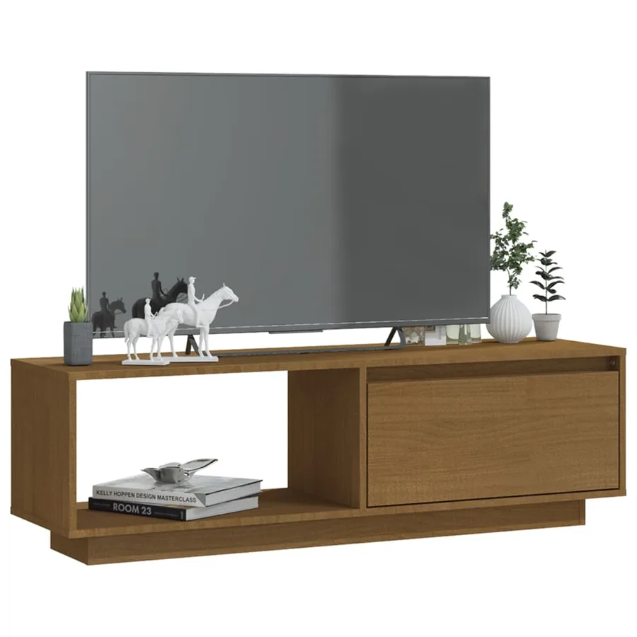 Meuble TV Marron miel 110x30x33,5 cm Bois de pin massif - 3