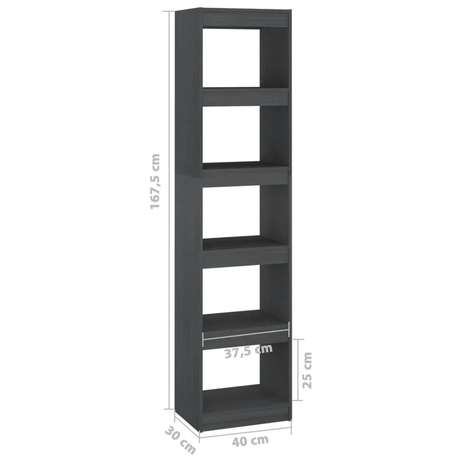 Bibliothèque/Séparateur de pièce Gris 40x30x167,5 cm Pin massif - 8