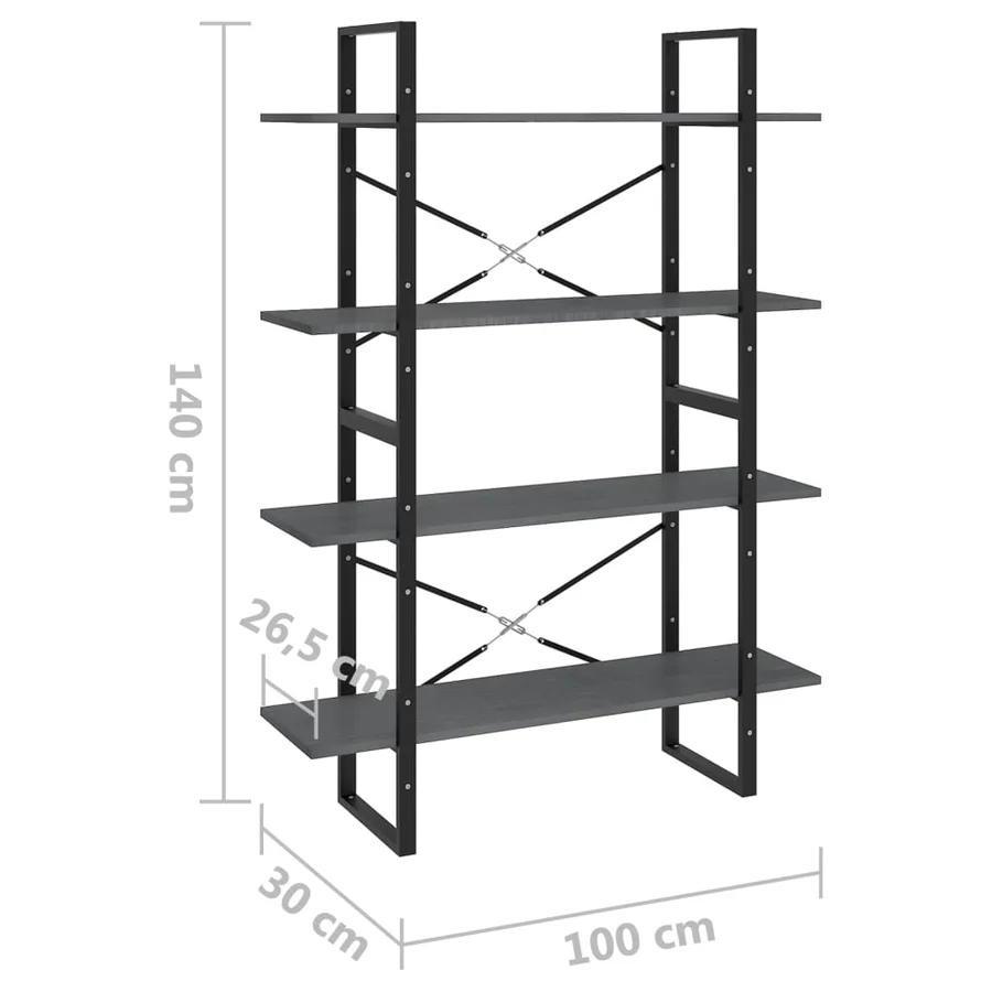 Bibliothèque à 4 niveaux Gris 100x30x140 cm Bois de pin massif - 8