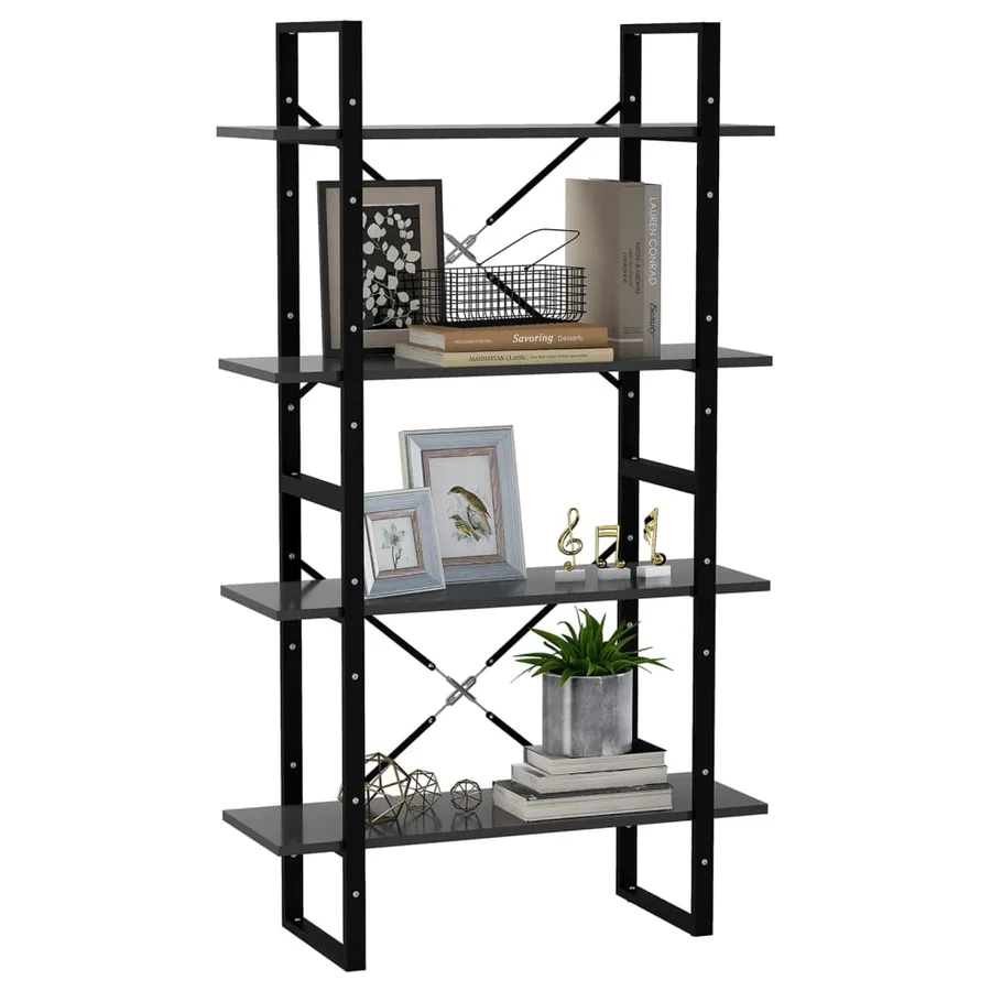 Bibliothèque à 4 niveaux gris 80x30x140 cm bois d'ingénierie - 4