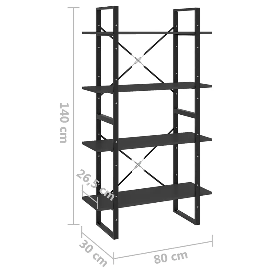 Bibliothèque à 4 niveaux gris 80x30x140 cm bois d'ingénierie - 7