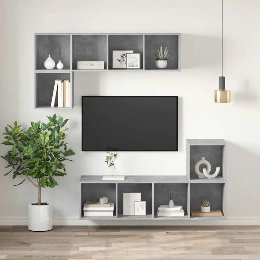 Meuble TV mural Gris béton 37x37x142,5 cm Bois d’ingénierie - 8