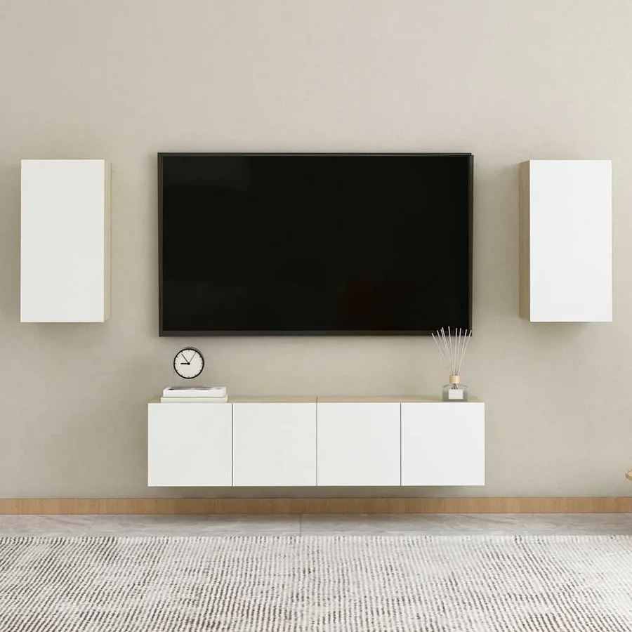Meuble TV Blanc et chêne sonoma 30,5x30x60 cm Bois d’ingénierie - 4