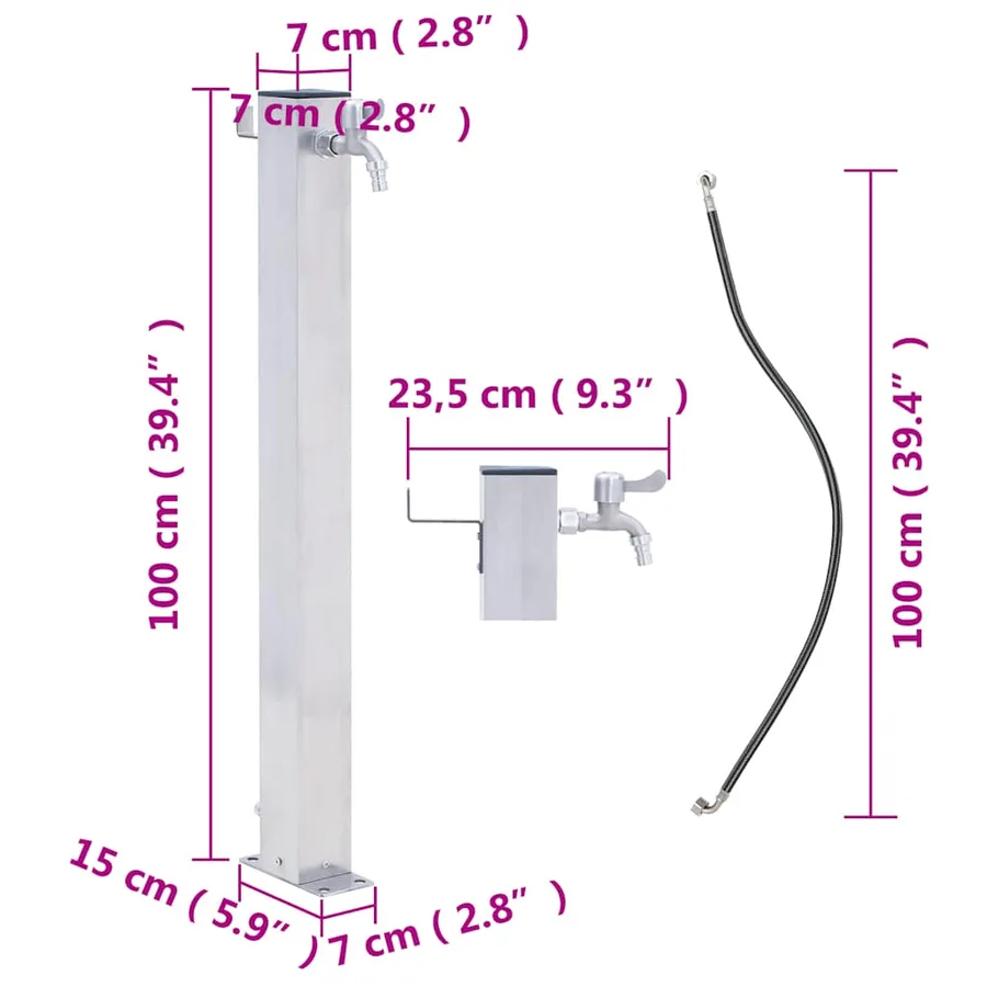 Colonne à eau de jardin 100 cm acier inoxydable carré - 7