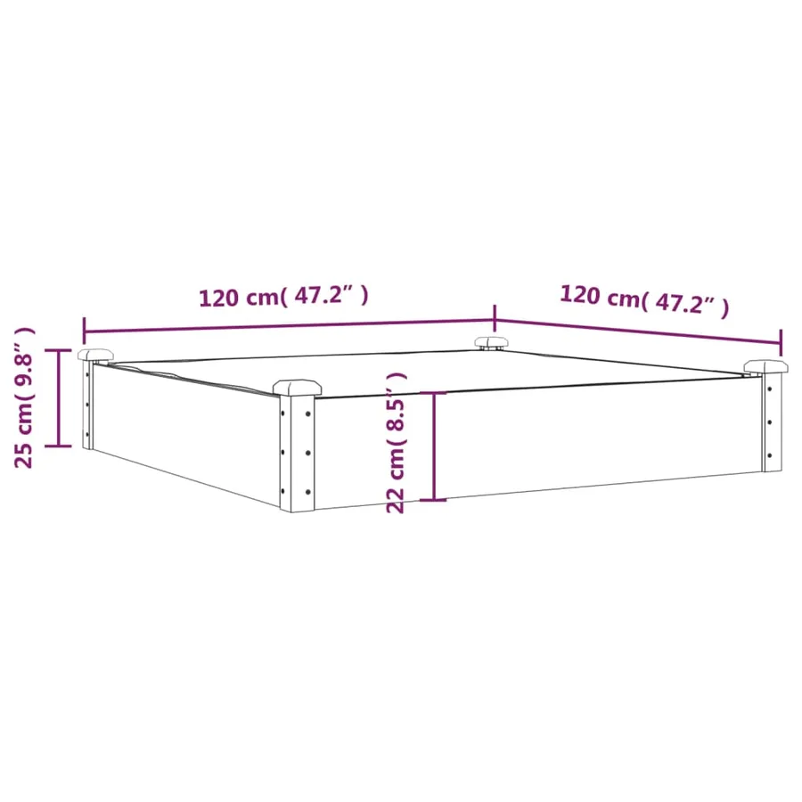 Lit surélevé de jardin doublure 120x120x25 cm bois massif sapin - 8