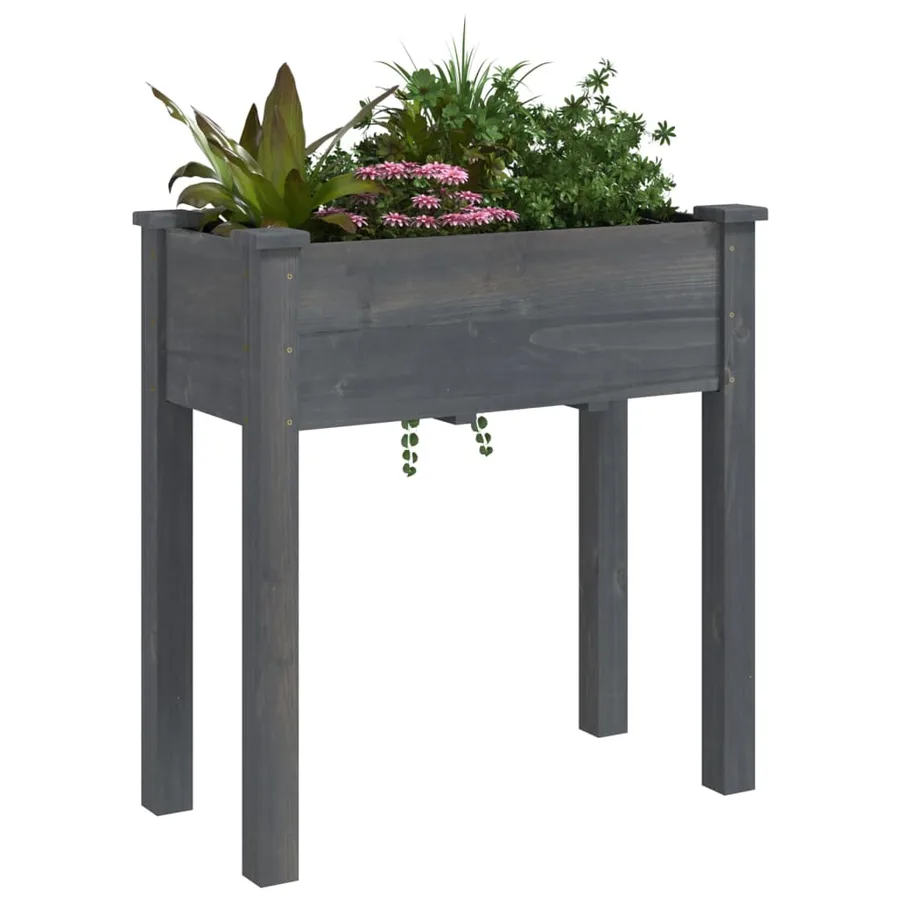 Jardinière avec doublure gris 71x37x76 cm bois massif de sapin - 3