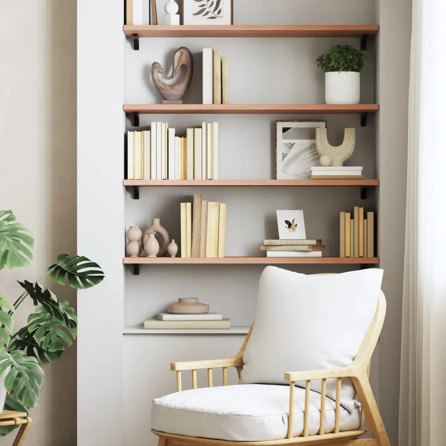 Étagère murale marron clair 80x30x2 cm bois chêne massif traité - 3