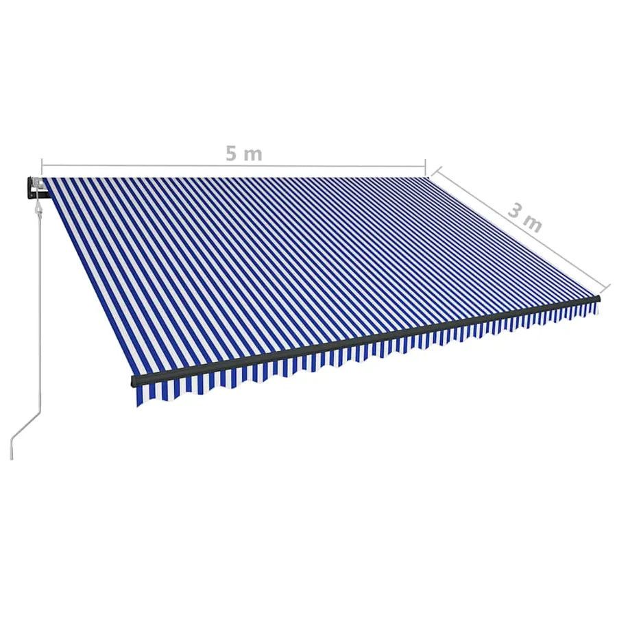 Auvent avec capteur de vent et LED 500x300 cm Bleu et blanc - 12