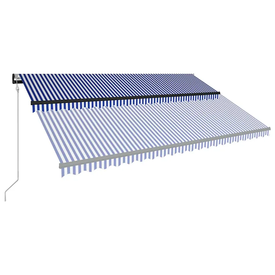Auvent avec capteur de vent et LED 500x300 cm Bleu et blanc - 4
