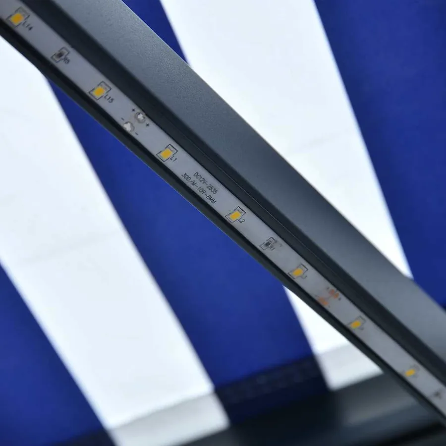 Auvent avec capteur de vent et LED 500x300 cm Bleu et blanc - 8