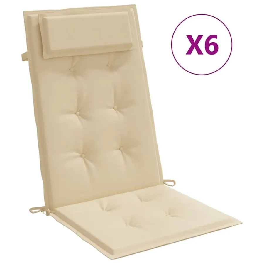Coussins de chaise à dossier haut lot de 6 beige tissu oxford - 2