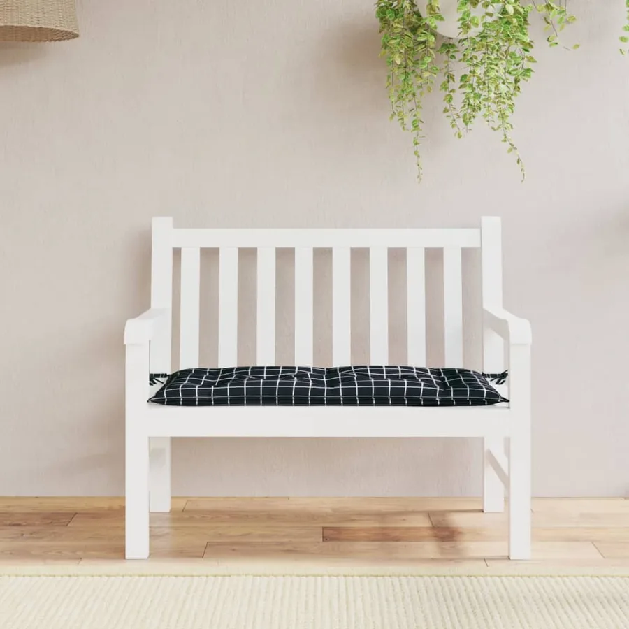 Coussin de banc de jardin carreaux noir 100x50x7cm tissu oxford