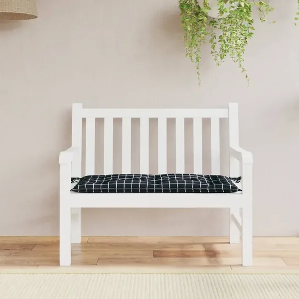 Coussin de banc de jardin carreaux noir 100x50x7cm tissu oxford