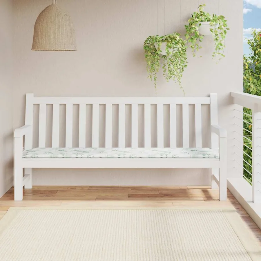 Coussin de banc de jardin motif de feuilles 200x50x3 cm tissu