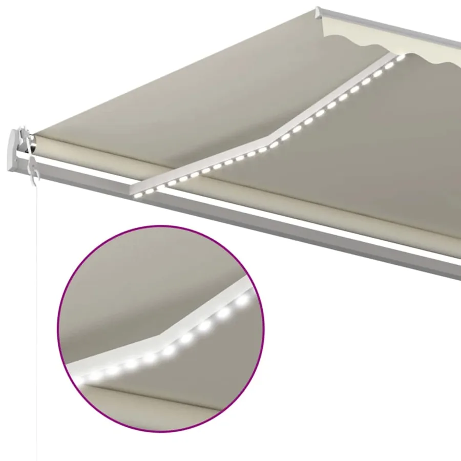 Auvent automatique avec capteur de vent et LED 500x300 cm Crème - 5