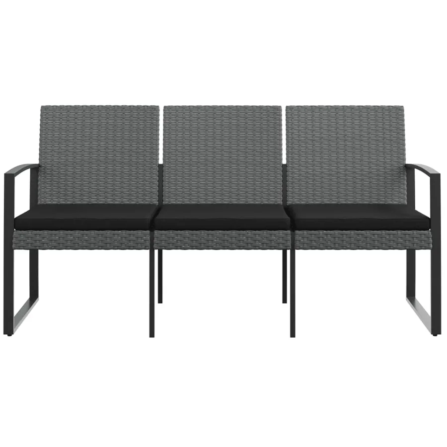 Banc de jardin à 3 places et coussins gris foncé PP rotin - 3