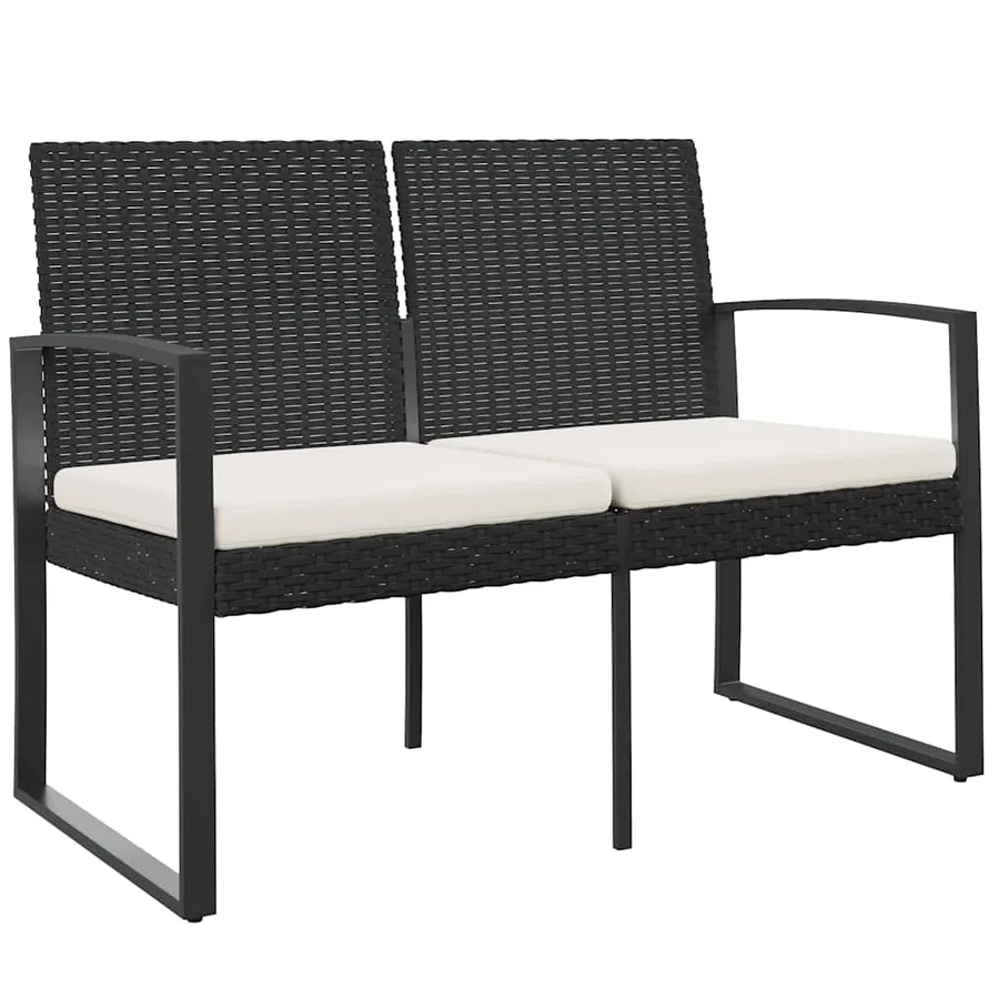 Banc de jardin à 2 places avec coussins noir rotin PP - 2