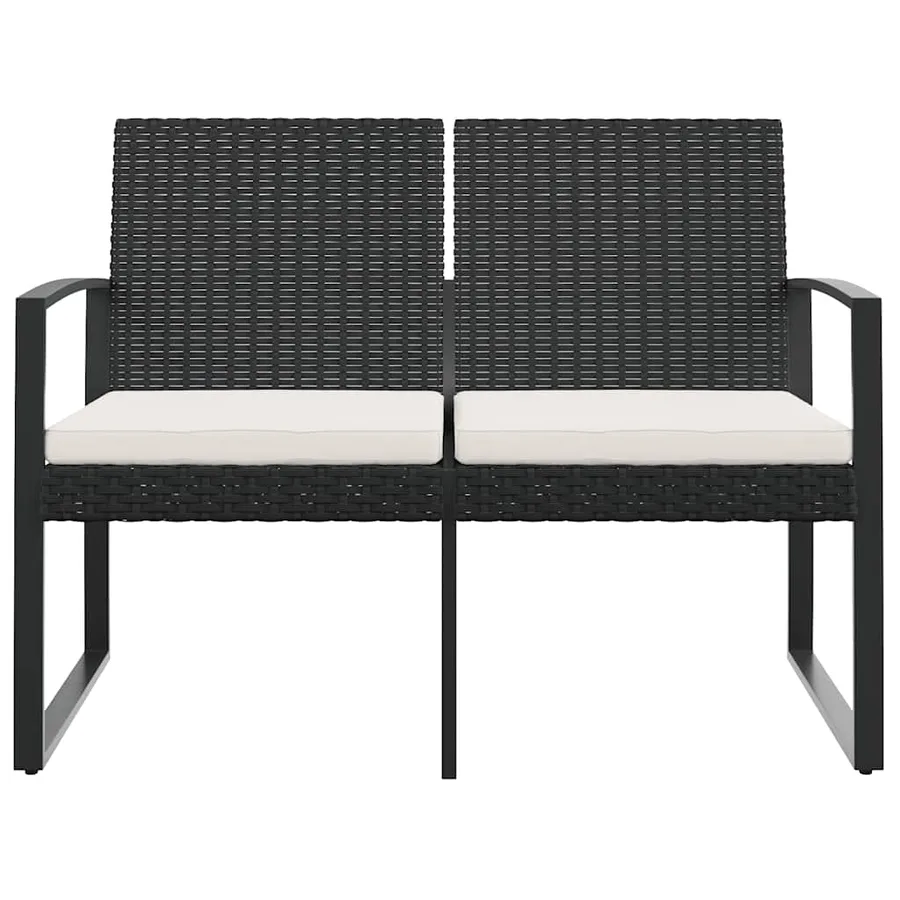 Banc de jardin à 2 places avec coussins noir rotin PP - 3
