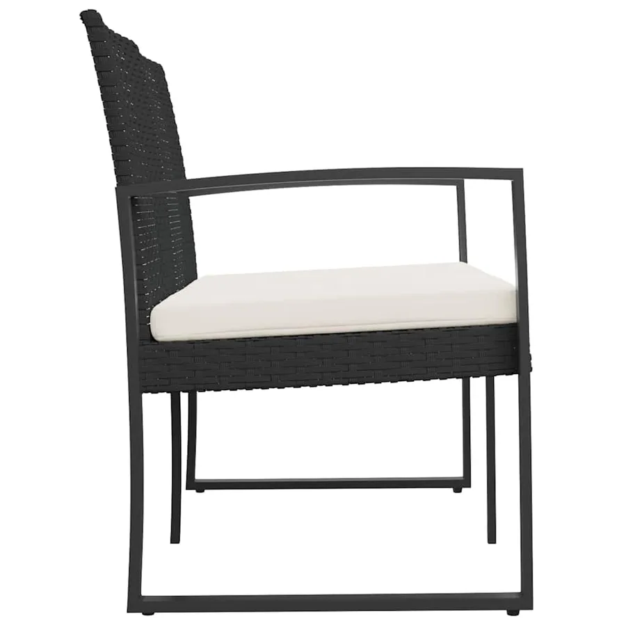 Banc de jardin à 2 places avec coussins noir rotin PP - 4
