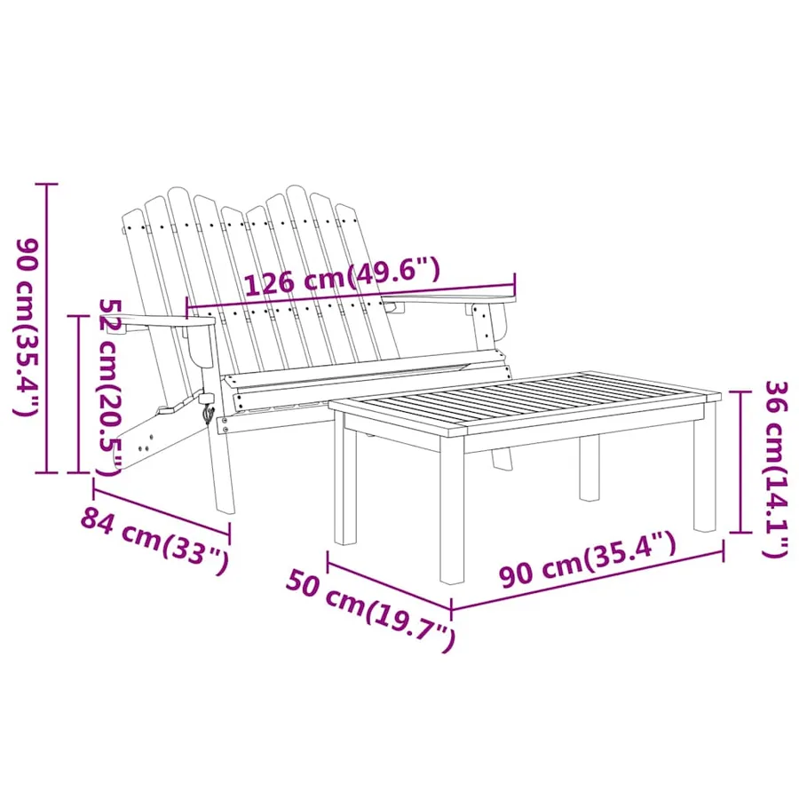 Ensemble de salon de jardin Adirondack 2 pcs bois acacia solide - 9