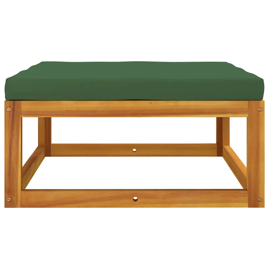 Repose-pied de jardin avec coussin verts bois massif d'acacia - 4