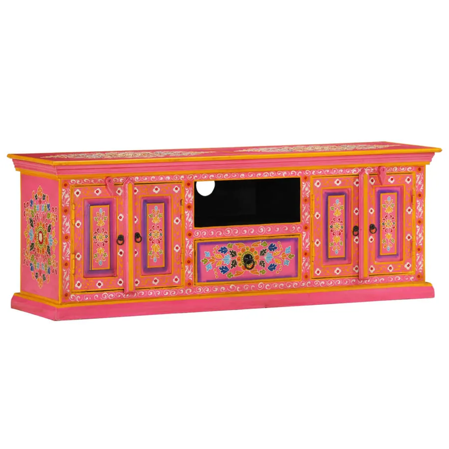 Meuble TV rose 110x30x40 cm bois massif de manguier