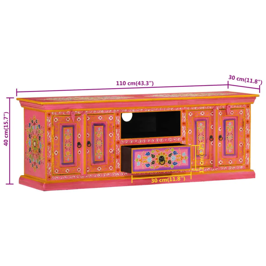 Meuble TV rose 110x30x40 cm bois massif de manguier - 10