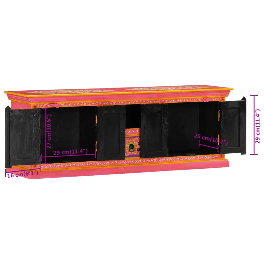 Meuble TV rose 110x30x40 cm bois massif de manguier - 11
