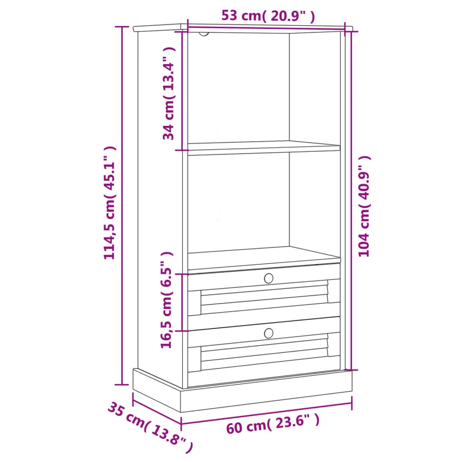 Bibliothèque VIGO blanc 60x35x114,5 cm bois massif de pin - 9