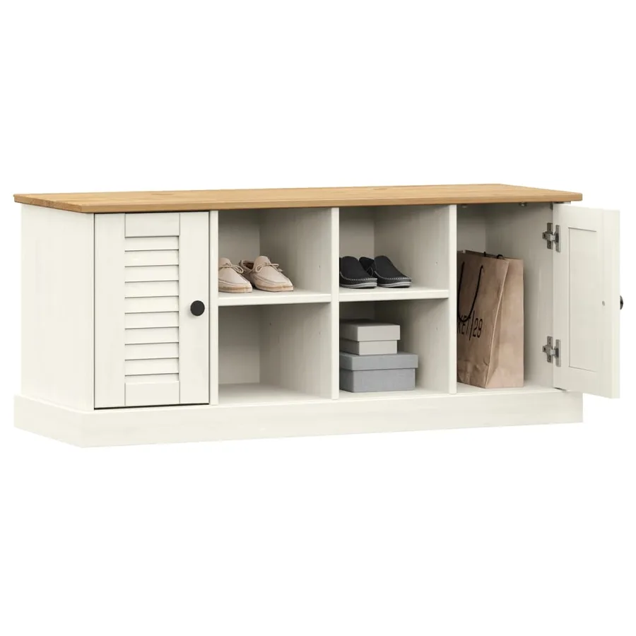 Banc à chaussures VIGO blanc 106x35x45 cm bois massif de pin - 3