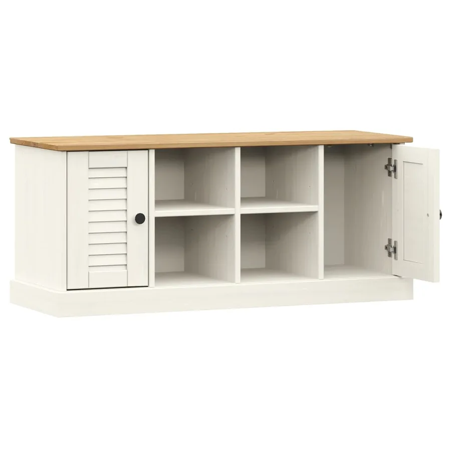 Banc à chaussures VIGO blanc 106x35x45 cm bois massif de pin - 5