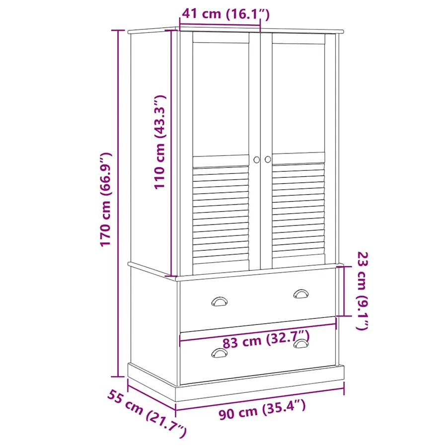 Garde-robe VIGO blanc 90x55x170 cm bois massif de pin - 9