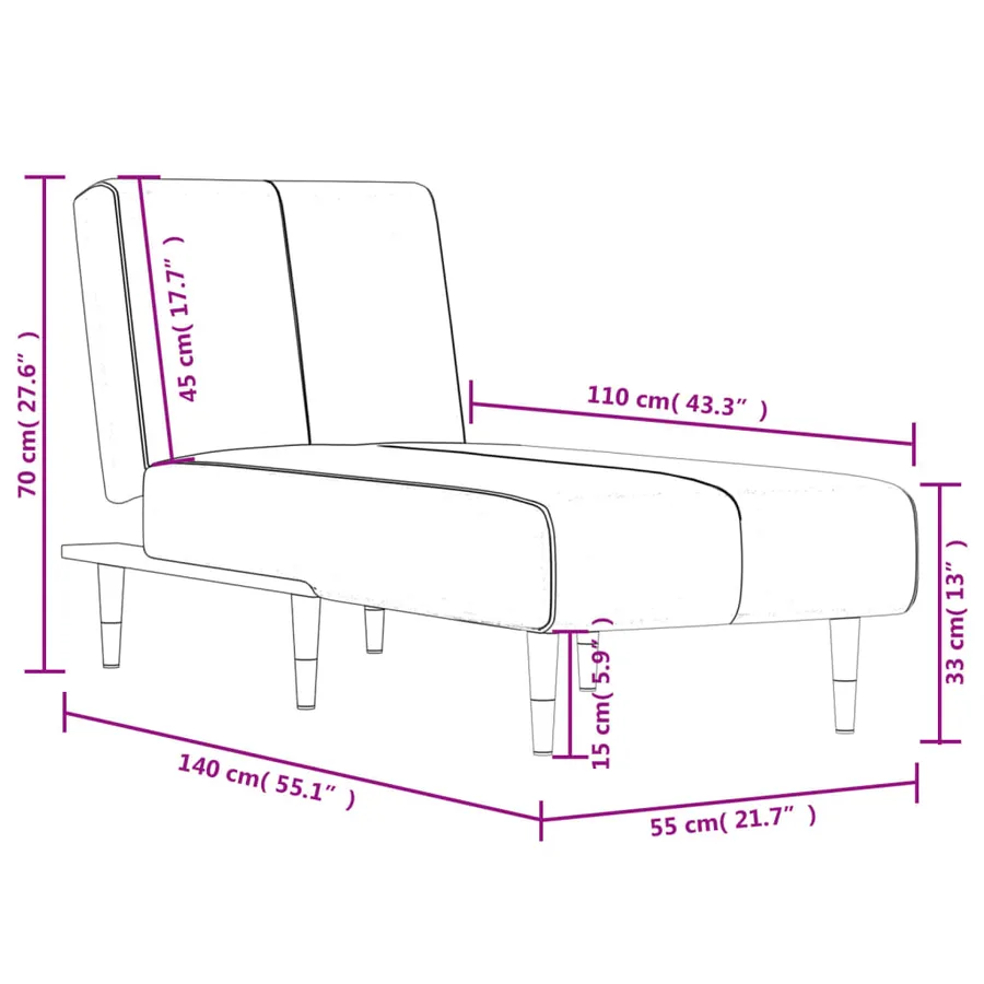 Chaise longue gris foncé velours - 9