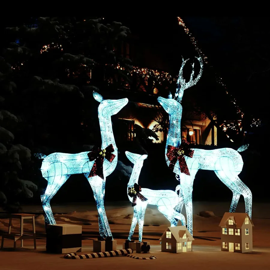 Décoration de Noël famille de rennes Blanc et argenté 201 LED