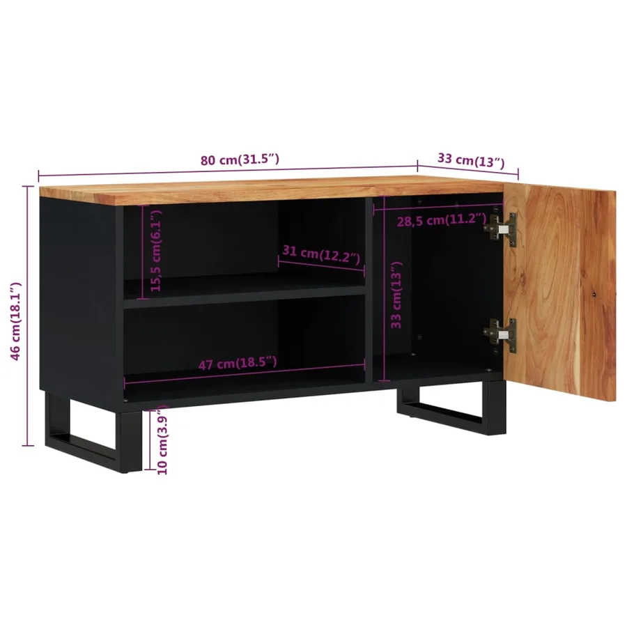 Meuble TV 80x33x46 cm bois d'acacia solide et d'ingénierie - 9