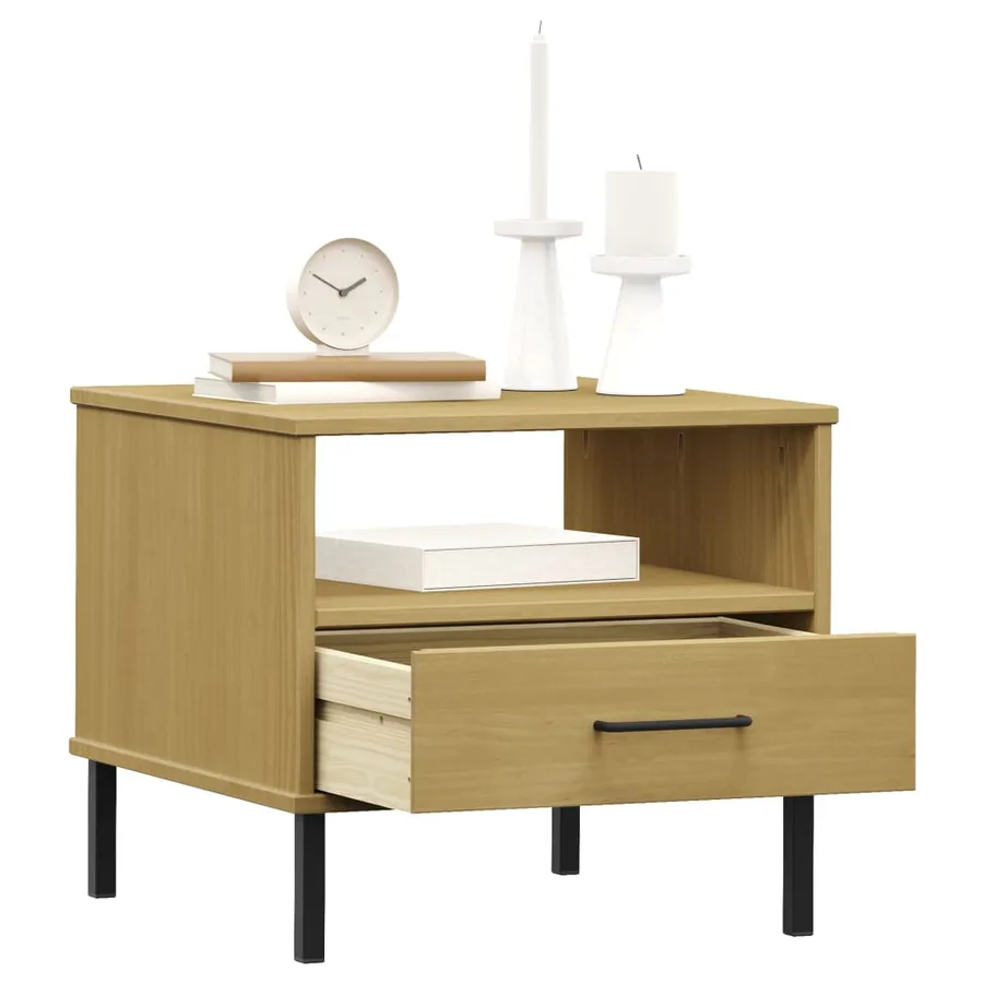 Table de chevet avec pieds en métal Marron Bois pin massif OSLO - 3
